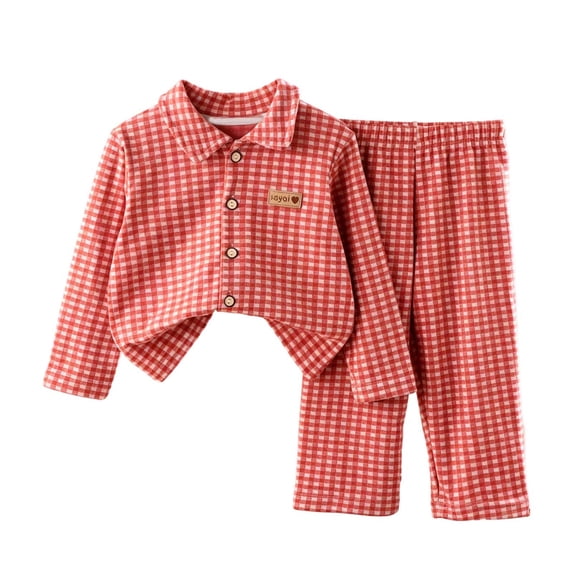 Cethrio Girls Pajama Sets Long Sleeve, 2 Piece Fall Winter Buttons Comfortable Girls' Sleepwear Red Size 7-8 T