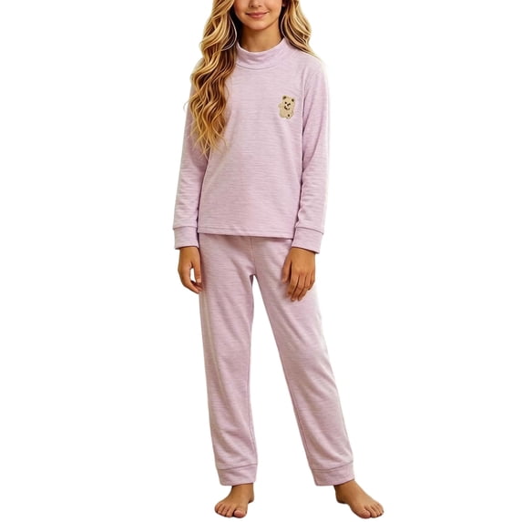 Cethrio Girls' Pajama Sets Long Sleeve, 2 Piece Fall Winter Comfortable Girls' Sleepwear Purple Size 12-13T