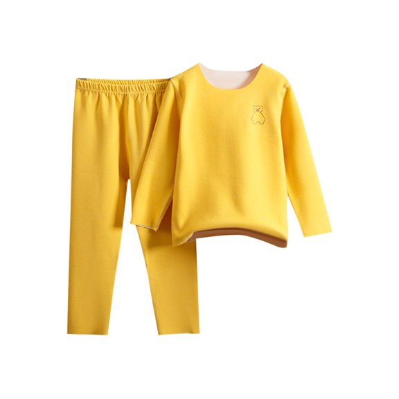 Cethrio Girls Pajama Sets, Long Sleeve Comfy Cotton Thermal Girls' Sleepwear Yellow Size 14-16