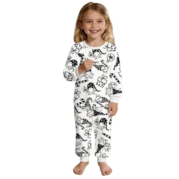 Cethrio Girls Pajama Sets, Long Sleeve Cute Comfy Crew Neck Christmas Sleepwear Sets Navy Size 4-5 T
