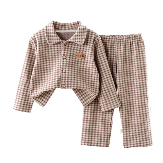 Cethrio Girls Pajama Sets Long Sleeve, Fall Winter 2 Piece Buttons Comfortable Girls' Sleepwear Beige Size 7-8 T