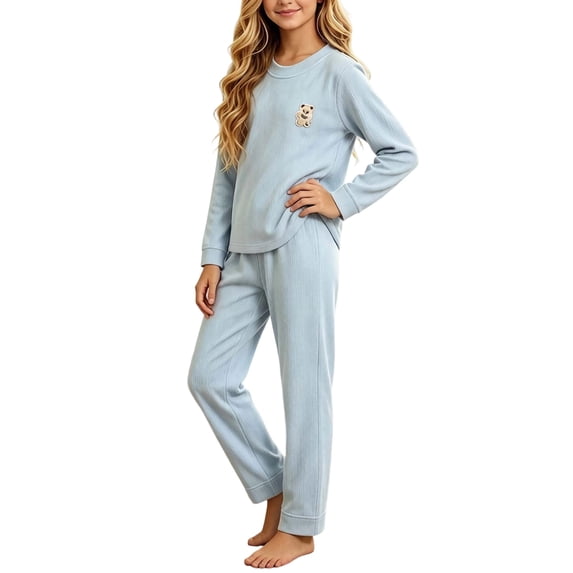 Cethrio Girls' Pajama Sets Long Sleeve, Fall Winter 2 Piece Comfortable Girls' Sleepwear Sky Blue Size 12-13T