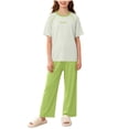 thumbnail image 1 of Cethrio Girls' Pajama Sets Short Sleeve, Casual 2 Piece Knitted Summer Girls' Sleepwear Green Size 12-13 T, 1 of 4