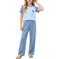 thumbnail image 1 of Cethrio Girls' Pajama Sets Short Sleeve, Comfy 2 Piece Casual Summer Girls' Sleepwear Light Blue Size 3-4T, 1 of 7