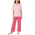 thumbnail image 1 of Cethrio Girls' Pajama Sets Short Sleeve, Knitted Casual 2 Piece Summer Girls' Sleepwear Pink Size 7-8 T, 1 of 4