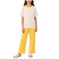 thumbnail image 1 of Cethrio Girls' Pajama Sets Short Sleeve, Summer Casual 2 Piece Knitted Girls' Sleepwear Yellow Size 11-12 T, 1 of 4