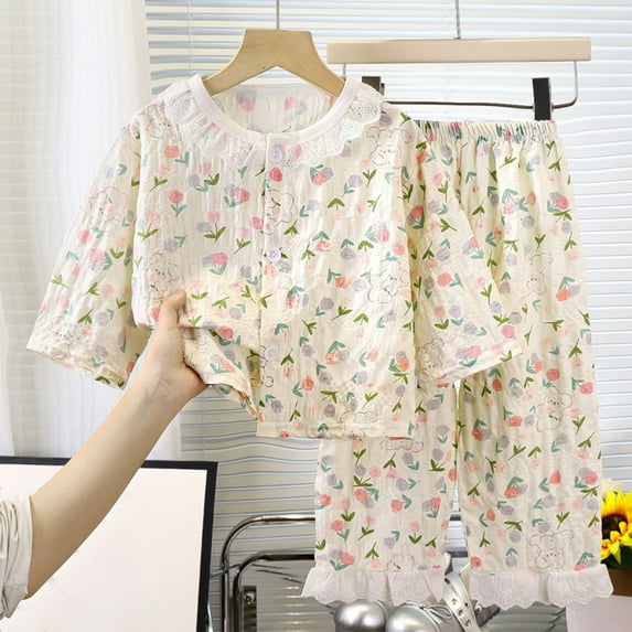 Cethrio Girls Pajama Sets, Spring Fall Cotton Long Sleeve Comfy Sleepwear Sets Multicolor Size 3-12 T