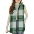 thumbnail image 1 of Cethrio Girls Plaid Vests, Casual Lapel Collar Sleeveless Mid-length Outerwear Vests Green Size 14-16, 1 of 6