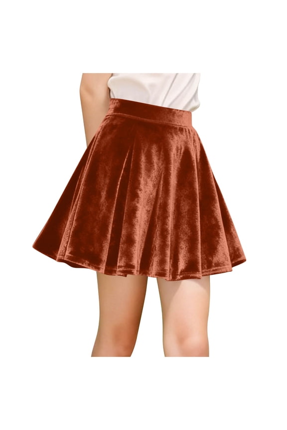 Girls Pleated Skirts, A-Line Elastic Waist Dancing Party School Uniform Skirts Coffee Size 9-10 T