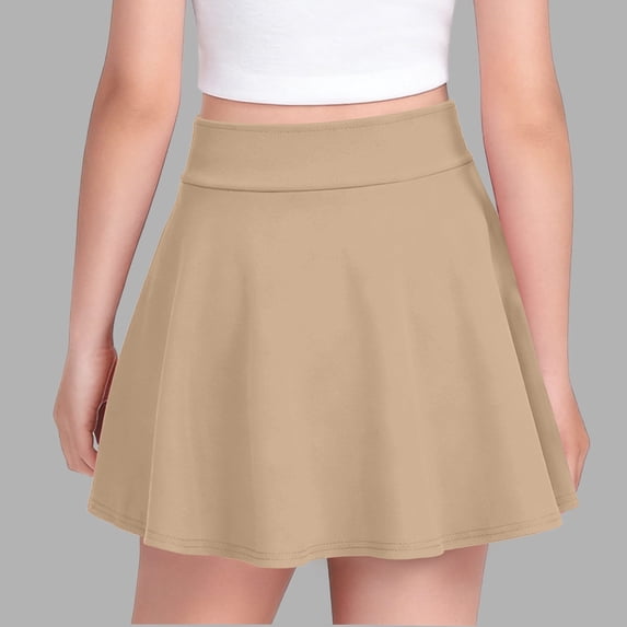Cethrio Girls Pleated Skirts, Casual Activewear Summer Elastic Waist Mini Skirts Khaki Size 10-12