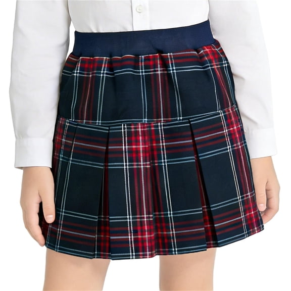 Cethrio Girls Pleated Skirts, Elastic Waist Summer Plaid Mini Skirts School Uniform Skirts Navy Size 7-8