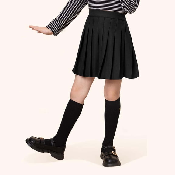 Cethrio Girls Pleated Skirts, School Uniform Casual Wool-blend Elastic Waist Mini Skirts Black Size 14-16