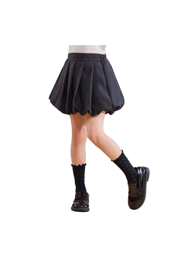 Girls Pleated Skirts, Wool-blend Casual Spring Fall Elastic Waist School Uniform Skirts Gray Size 7-8