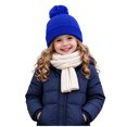 thumbnail image 1 of Cethrio Girls Pom Pom Beanie Hats, Outdoor Soft Warm Ribbed Knit Winter Hats Blue Size 2-12 Years, 1 of 7