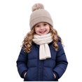 thumbnail image 1 of Cethrio Girls Pom Pom Beanie Hats, Warm Ribbed Knit Outdoor Soft Winter Hats Beige Size 2-12 Years, 1 of 7