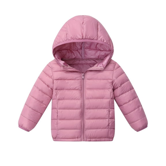 Cethrio Girls Puffer Jacket, Warm Hooded Full Zip Lightweight Winter Coat Pink Size 7-8