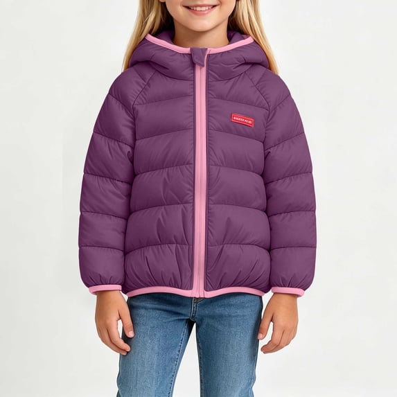 Cethrio Girls Puffer Jackets, Long Sleeve Outdoor Zip up Warm Winter Outerwear with Pockets Purple Size 3-4 T