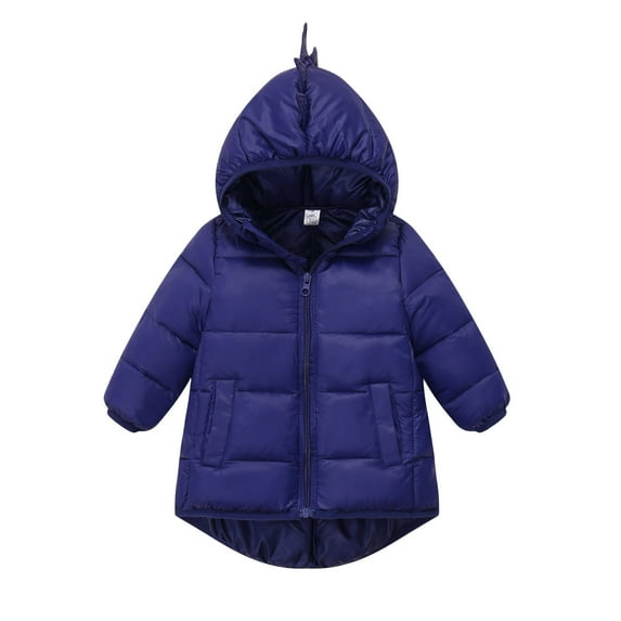 Cethrio Girls Puffer Jackets, Mid-length Zip up Windproof Warm Winter Coats Blue Size 7 T