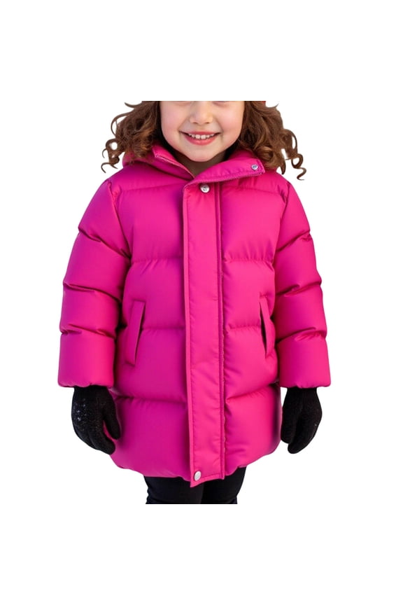 Girls Puffer Jackets, School Windproof Full Zip Mid-length Winter Coats Outerwear Hot Pink Size 6