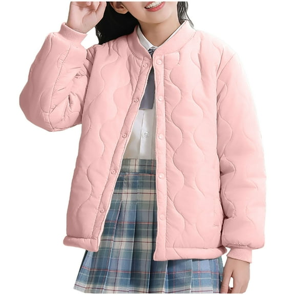Cethrio Girls Puffer Jackets Size 14-16, Stand-up Collar Solid Color Casual Thermal Winter Outerwear Pink