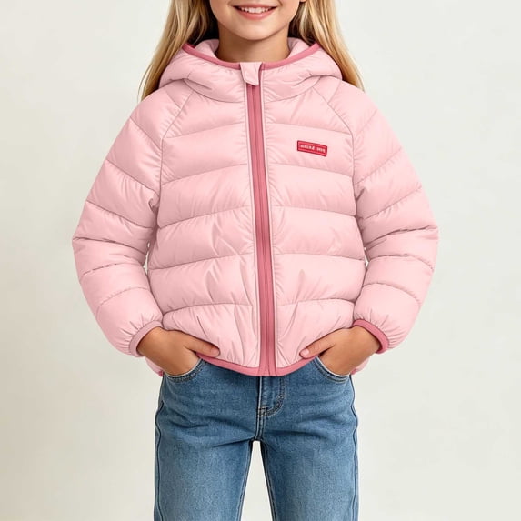 Cethrio Girls Puffer Jackets Size 7-8 T, Outdoor Long Sleeve Warm Zip up Winter Outerwear with Pockets Pink