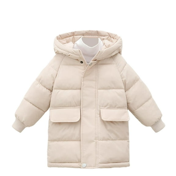 Cethrio Girls Puffer Jackets, Waterproof Full Zip Warm Mid-length Winter Coats Beige Size 7-8