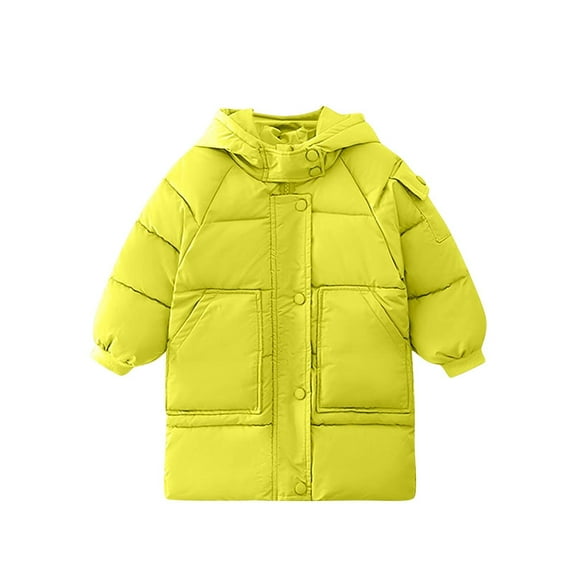 Cethrio Girls Puffer Jackets, Windproof Mid-length Zip up Warm Winter Coats Outerwear Yellow Size 10-12