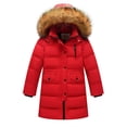 thumbnail image 1 of Cethrio Girls Puffer Jackets with Hood, Zip up Thickened Windproof Mid-length Winter Coats Red Size 2-3T, 1 of 7