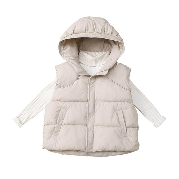 Cethrio Girls Puffer Vest, Zip up Sleeveless Thermal Ligntweight Warm Jackets Beige Size 10-12