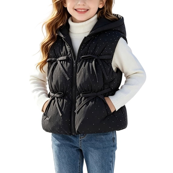Cethrio Girls Puffer Vests, Hooded Warm Sleeveless Zip up Winter Outerwear Vests Black Size 3-4 T