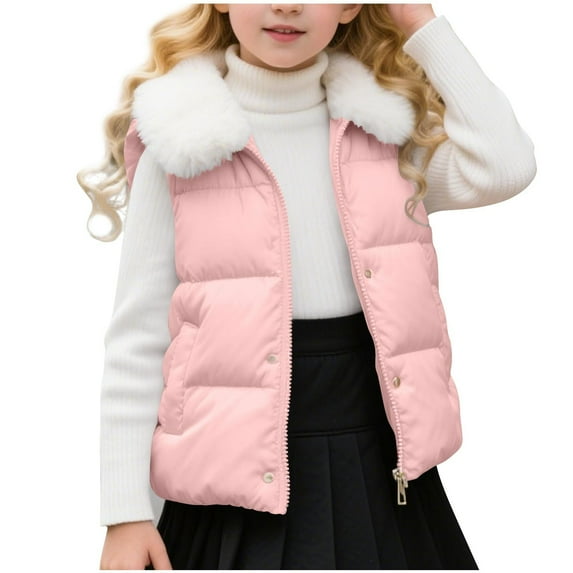 Cethrio Girls Puffer Vests, Zip up Thermal Sleeveless Fashion Winter Outerwear Vests with Pockets Pink Size 7-8