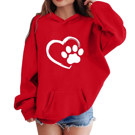 Cethrio Girls Pullover Hoodies, Casual Printed Long Sleeve Fall Hooded Sweatshirts Red Size 7-8 T