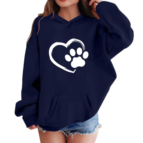 Cethrio Girls Pullover Hoodies, Long Sleeve Casual Printed Fall Hooded Sweatshirts Navy Size 13-14 T