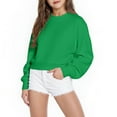 thumbnail image 1 of Cethrio Girls Pullover Sweatshirts, Athletic Solid Color Casual Crewneck Fall Winter Tops Green Size 7-8, 1 of 7