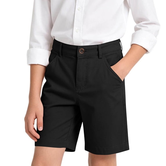 Cethrio Girls School Uniform Shorts, Casual Relaxed Fit Elastic Waist Summer Kids Shorts Black Size 13-14 T