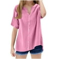 thumbnail image 1 of Cethrio Girls Short Sleeve Shirts, Loose Summer V Neck Casual Button Down Shirts Pink Size 9-10T, 1 of 5