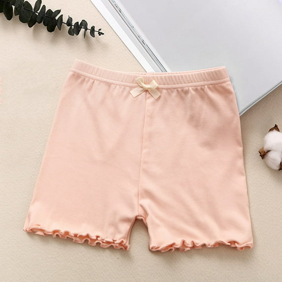 Cethrio Girls Shorts- Solid Color Cotton Bow Tie Safety Legging shorts Pink Size 5Y