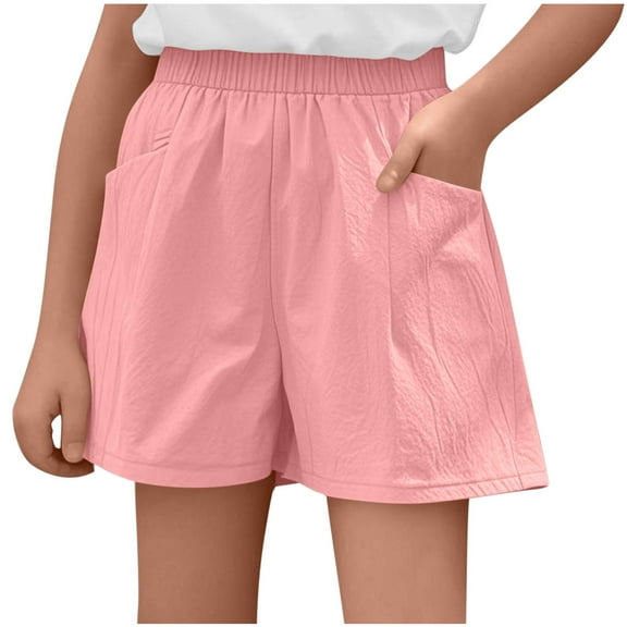 Cethrio Girls Shorts with Pockets, Relaxed Casual Elastic Waist Summer Shorts Pink Size 14-16 T