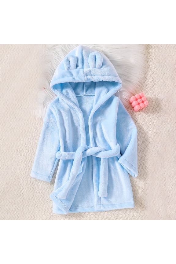 Girls Sleepwear Robes & Bathrobes, Hooded Long Sleeve Flannel Kids Pajamas Light Blue Size 3-4T