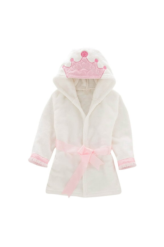 Girls Sleepwear Robes & Bathrobes, Long Sleeve Flannel Hooded Kids Pajamas White Size 3-4T