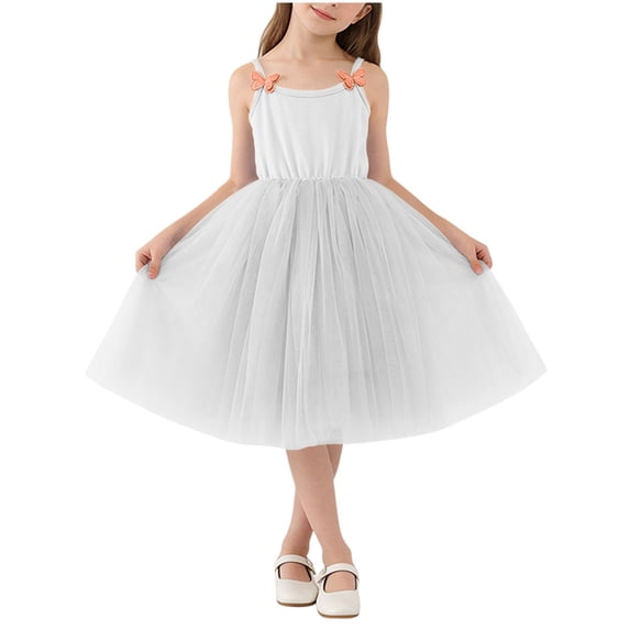 Cethrio Girls Slip Dresses, Dancing Sleeveless Summer Mesh Birthday Dresses White Size 1-2 T
