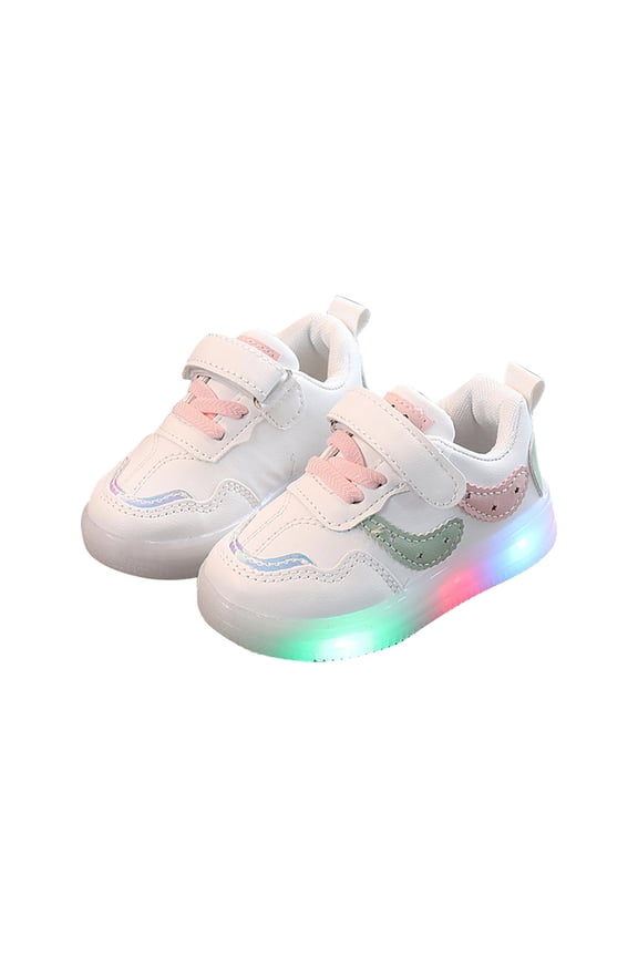 Girls' Sneakers, Non-slip Running Breathable Soft Sole Light Up Shoes Pink Size 5-5.5T