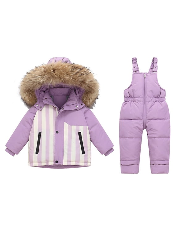Girls Snowsuits, 2 Piece Waterproof Warm Windproof Winter Clothing Sets Purple Size 7-8 T