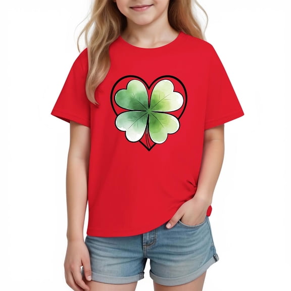 Cethrio Girls St Patrick's Day T-shirts, Casual Graphic Party Short Sleeve Summer Tops Red Size 6