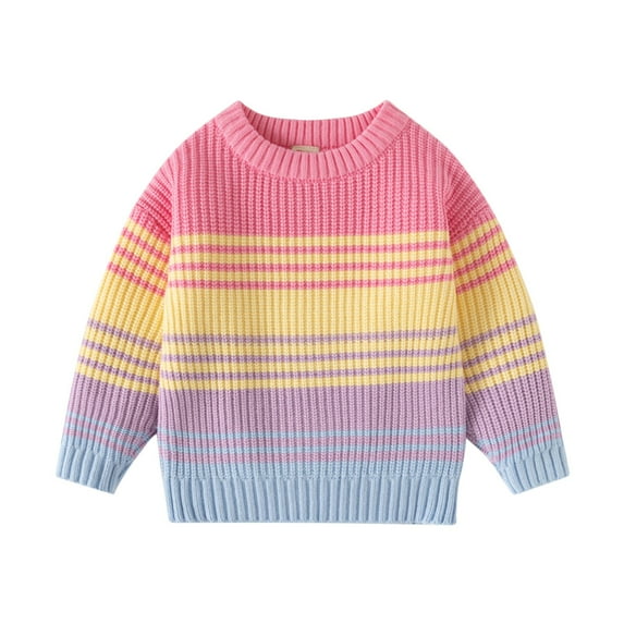 Cethrio Girls Stripe Sweaters, Knitting Cotton Pullover Stretchy Crewneck Kids Sweaters Pink Size 10
