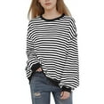 thumbnail image 1 of Cethrio Girls Stripe Sweatshirts, Loose Fit Pullover Long Sleeve Casual Tops for Girl Black Size 1-2 T, 1 of 6