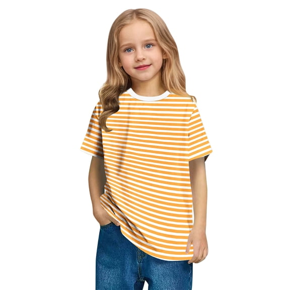 Cethrio Girls Stripe T-shirts, Casual Soft Short Sleeve Pullover Summer Tops Yellow Size 9-10 T