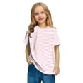 thumbnail image 1 of Cethrio Girls Stripe T-shirts, Short Sleeve Casual Pullover Soft Summer Tops Pink Size 9-10 T, 1 of 4