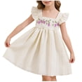 thumbnail image 1 of Cethrio Girls Summer Dresses, Casual Flutter Sleeve Cute Crew Neck Girls Sundresses Beige Size 4-5 T, 1 of 6