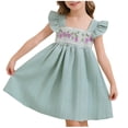thumbnail image 1 of Cethrio Girls Summer Dresses, Flutter Sleeve Cute Crew Neck Casual Girls Sundresses Green Size 1-2 T, 1 of 6